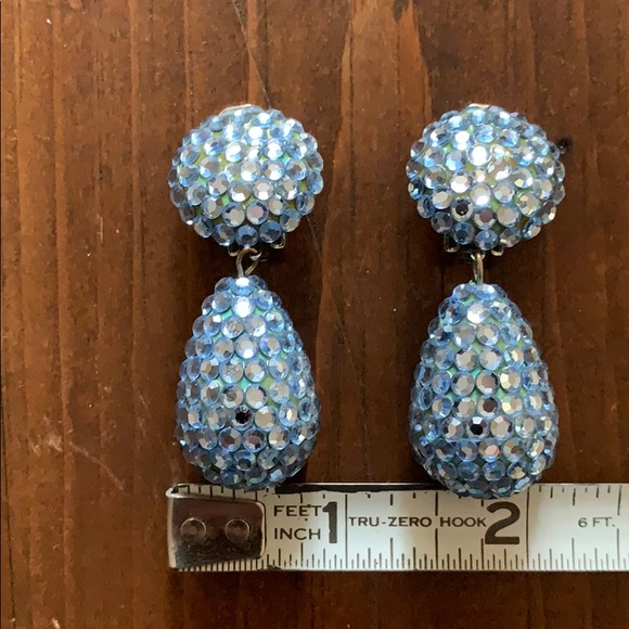 Blue Rhinestone Clip Earrings - Picture 6 of 6